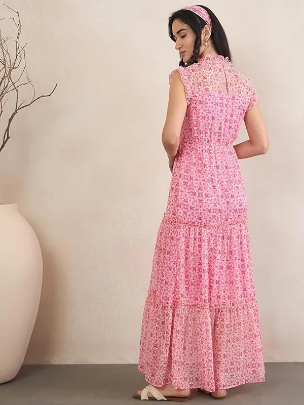 Women_S_Floral_Print_Chiffon_Maxi_Dress_Tiered_With_Ruffle_Neck_Sleeveless