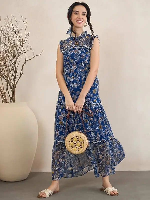 Women_S_Floral_Print_Chiffon_Maxi_Dress_Tiered_With_Ruffle_Neck_Sleeveless