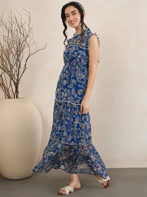 Women_S_Floral_Print_Chiffon_Maxi_Dress_Tiered_With_Ruffle_Neck_Sleeveless