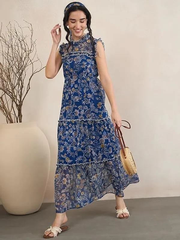 Women_S_Floral_Print_Chiffon_Maxi_Dress_Tiered_With_Ruffle_Neck_Sleeveless