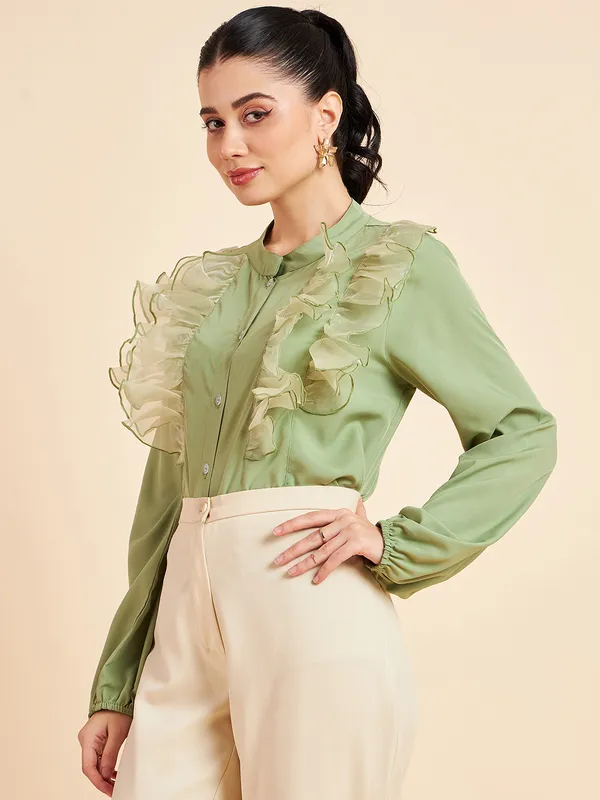 Green_Ruffled_Long_Sleeve_Blouse_for_Women