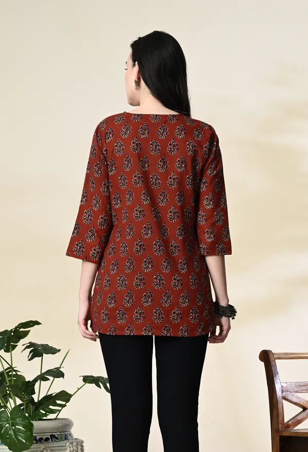 Rust_Printed_Straight_Kurti_for_Women