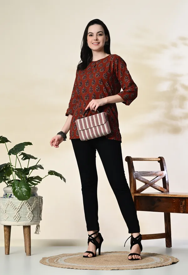 Rust_Printed_Straight_Kurti_for_Women