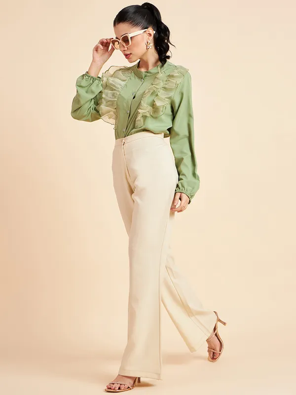 Green_Ruffled_Long_Sleeve_Blouse_for_Women