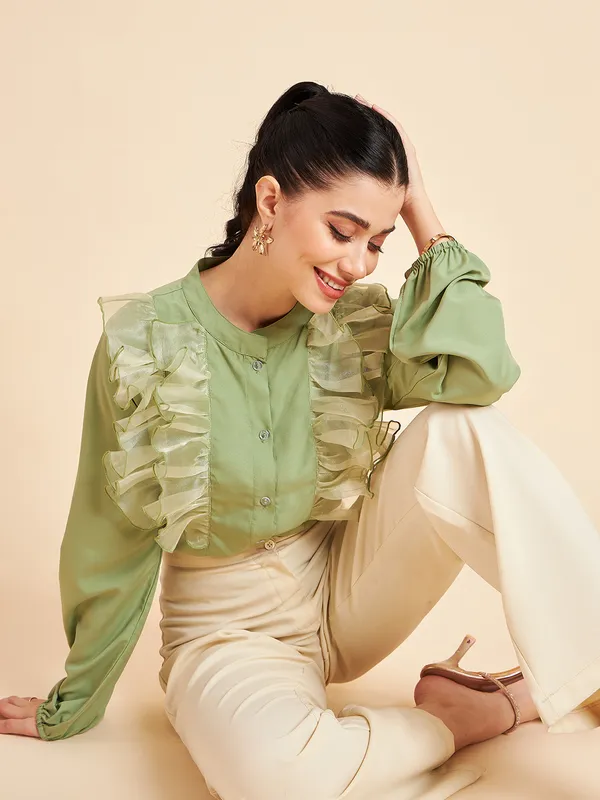 Green_Ruffled_Long_Sleeve_Blouse_for_Women