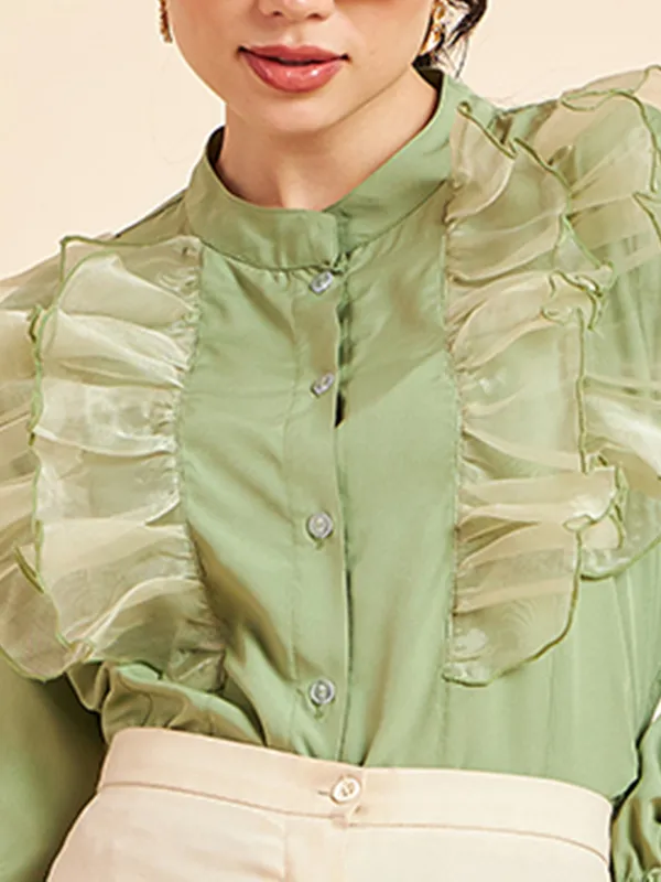 Green_Ruffled_Long_Sleeve_Blouse_for_Women