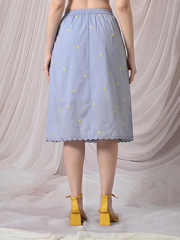 Women's_Light_Blue_A-Line_Midi_Skirt_with_Yellow_Floral_Embroidery,_Elastic_Waist,_Scallop_Hem