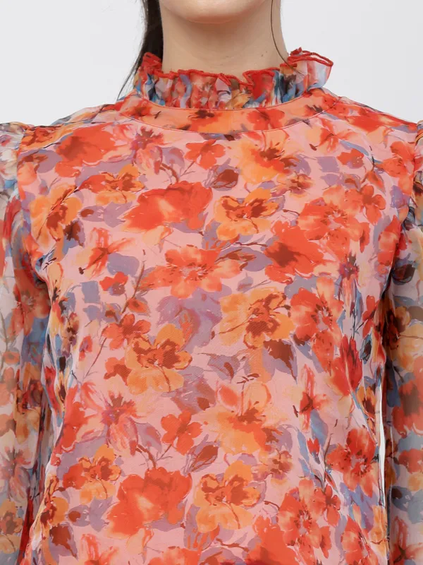 Orange_Sheer_Floral_High_Neck_Top_for_Women