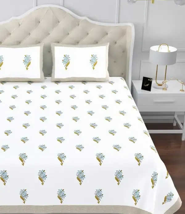 Brown_And_White_Floral_Print_King_Size_Bedsheet_Set