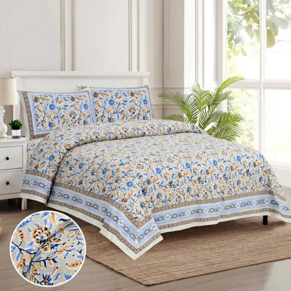Powder_Blue_And_White_Fabric_Floral_Print_King_Size_Bedsheet
