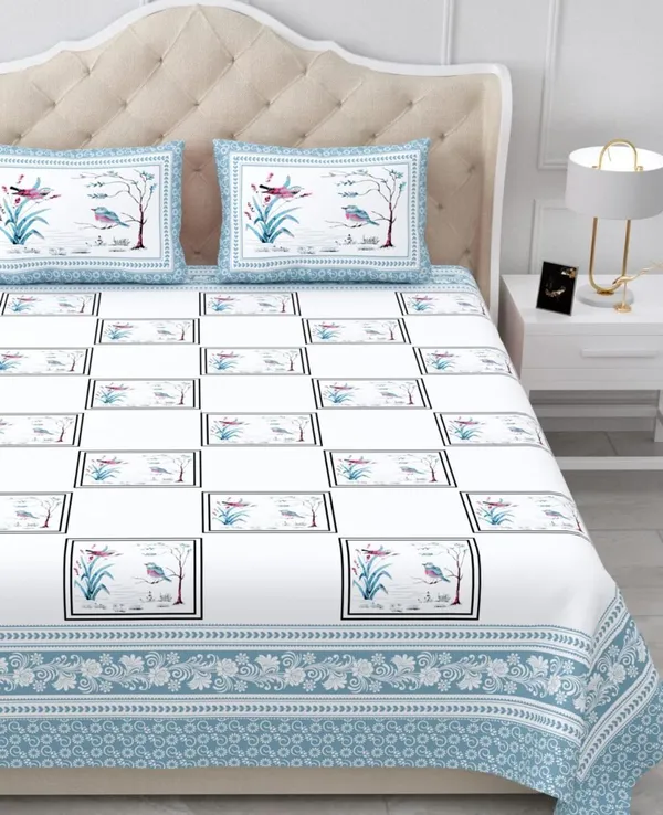 Powder_Blue_Botanical_Print_King_Size_Bedsheet