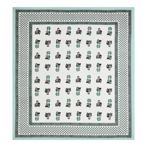 Teal_And_White_Traditional_Elephant_Floral_Print_King_Size_Bedsheet