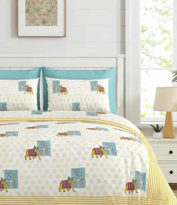 Lagoon_Teal_Printed_Elephant_King_Size_Bedsheet