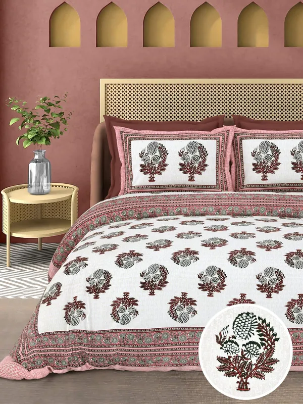 Berry_Pink_Floral_Print_King_Size_Bedsheet