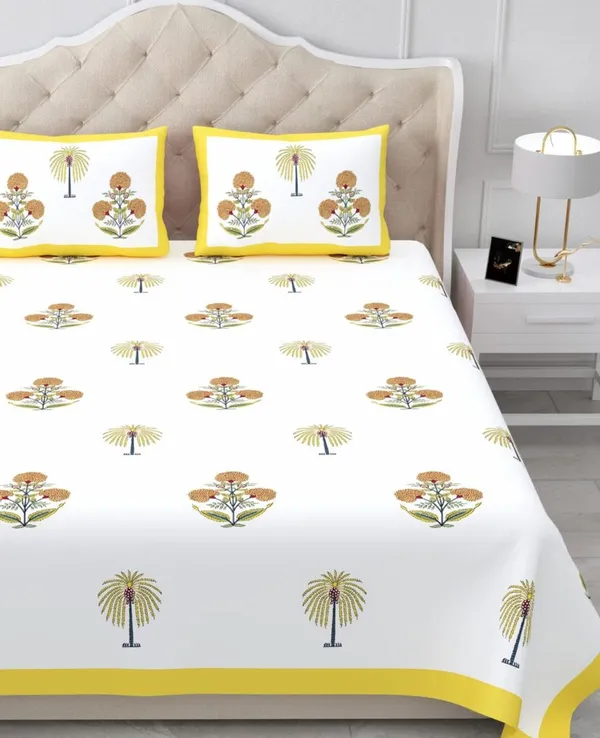 Golden_Yellow_Botanical_Floral_Print_King_Size_Bedsheet