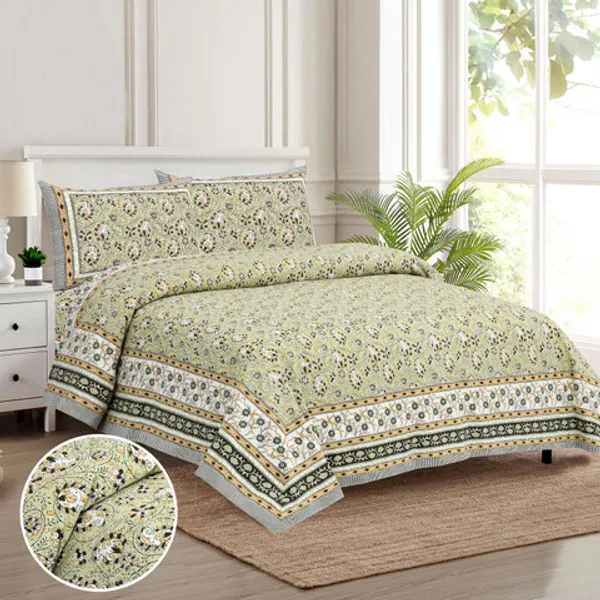 Green_And_White_Floral_Print_King_Size_Bedsheet