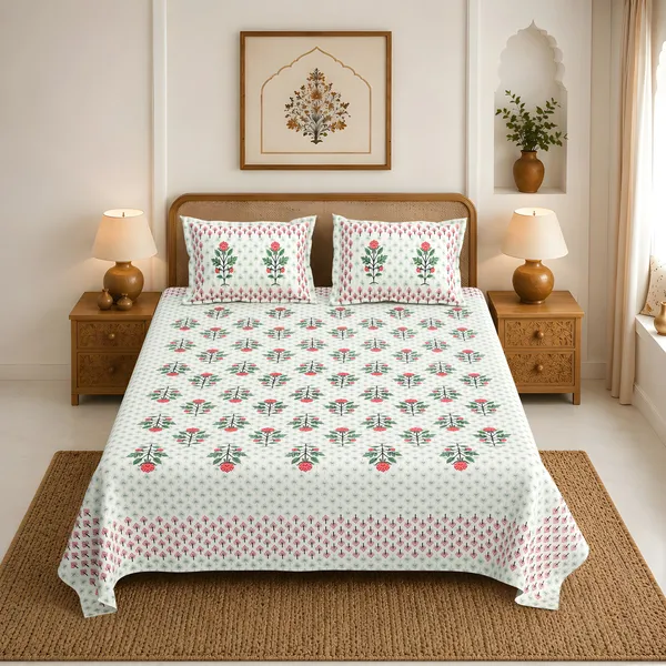 Pink_And_White_Floral_Print_King_Size_Bedsheet_Set