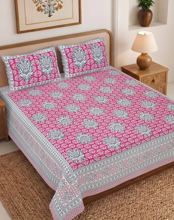 Pink_Printed_Floral_Double_Bedsheet_Set_With_Pillow_Covers_Thread_Count_140_GSM_200