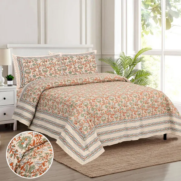 Brown_Fabric_Floral_Print_King_Size_Bedsheet_Set