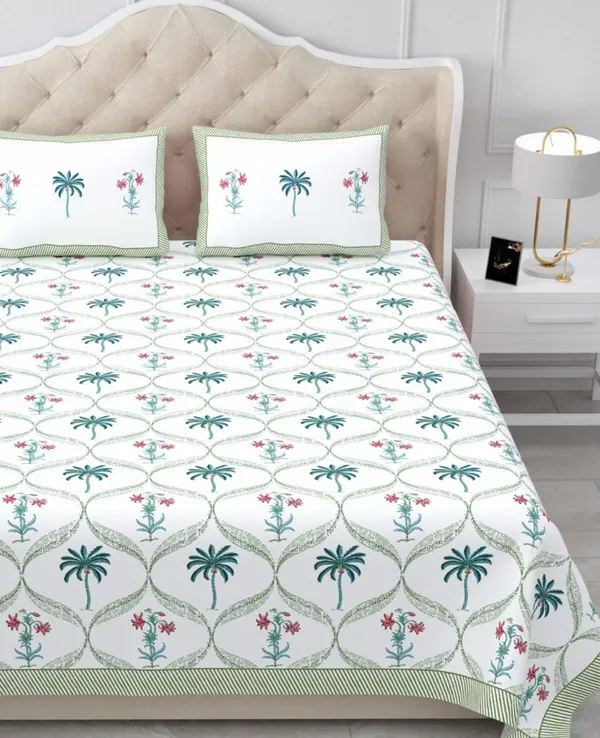 Teal_Printed_Floral_Pattern_King_Size_Bedsheet_Set