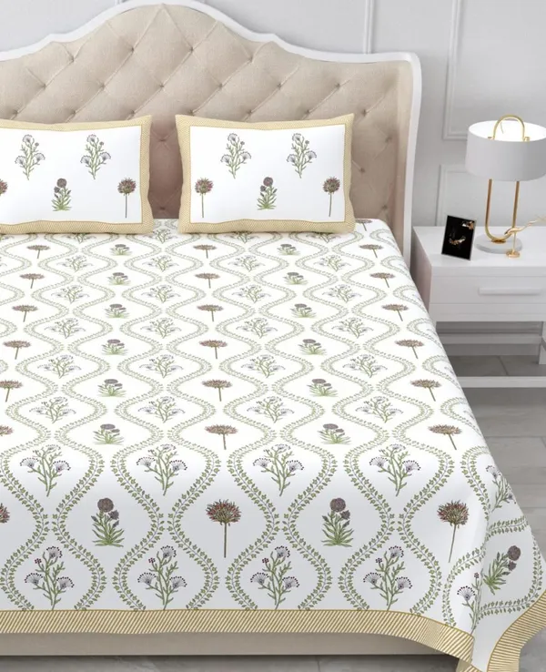 Beige_Fabric_Botanical_Floral_Print_King_Size_Bedsheet_Set