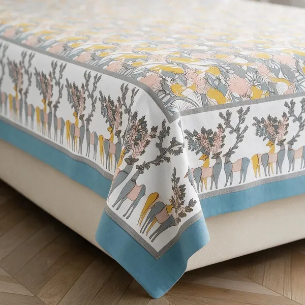 Gold_Blue_Printed_Floral_King_Size_Bedsheet_Set