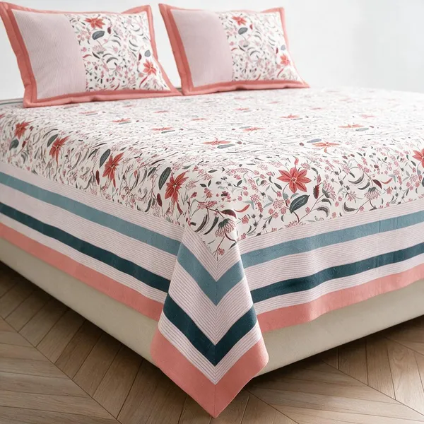 White_And_Pink_Floral_Print_King_Size_Bedsheet