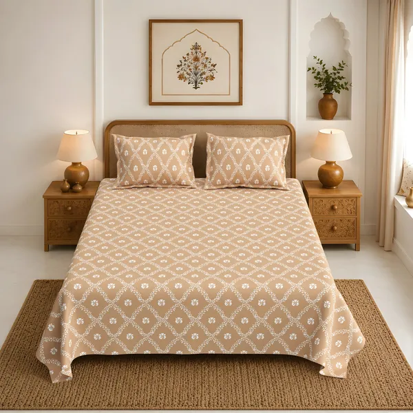 Brown_Floral_Print_King_Size_Bedsheet_Set