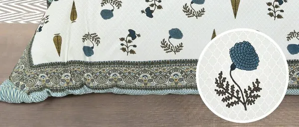 Deep_Teal_Botanical_Floral_Print_King_Size_Bedsheet_Set