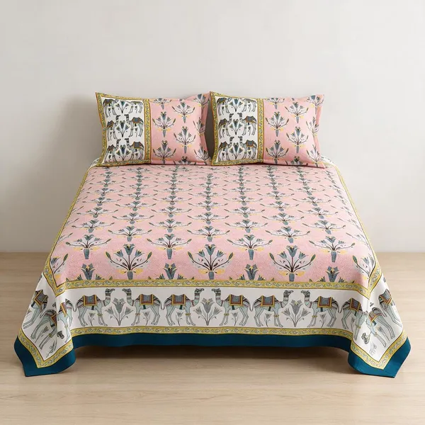 Pink_And_White_Floral_Print_Pink_King_Size_Bedsheet