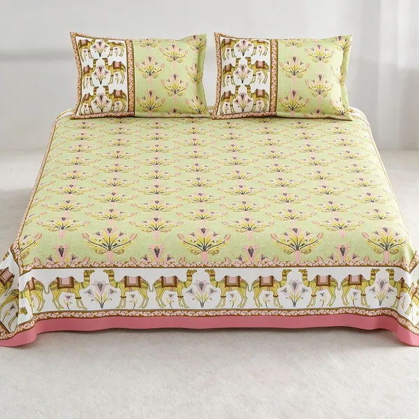 Greenish_Yellow_Floral_Print_King_Size_Bedsheet