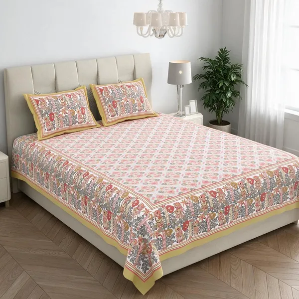 Pink_Floral_Printed_King_Size_Bedsheet