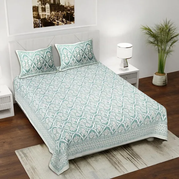Blue_Traditional_Floral_Print_King_Size_Bedsheet_Set