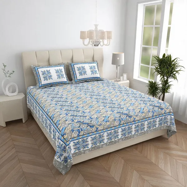 Blue_Floral_Print_King_Size_Bedsheet