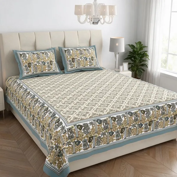 Grey_Floral_Print_King_Size_Bedsheet