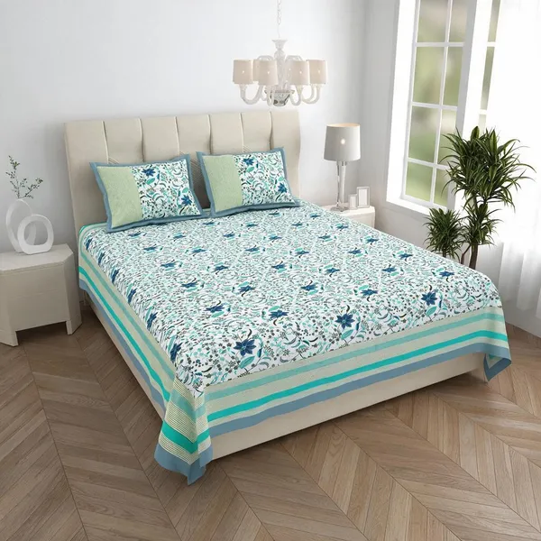 Sky_Blue_Floral_Print_King_Size_Bedsheet