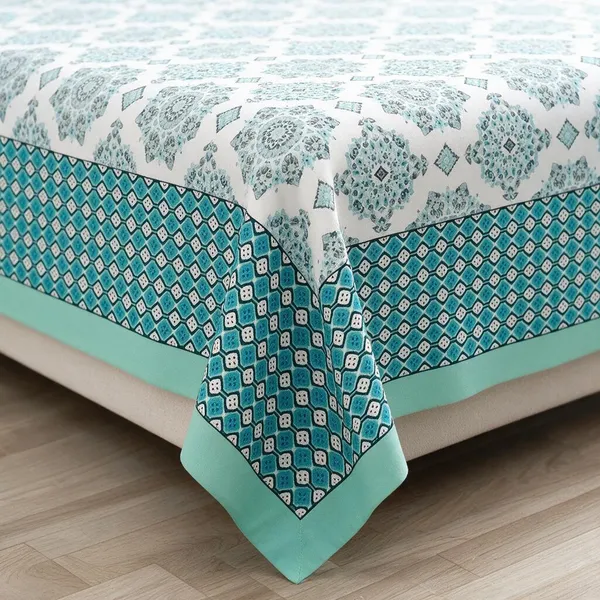 Sky_Blue_Geometric_Floral_Print_King_Size_Bedsheet