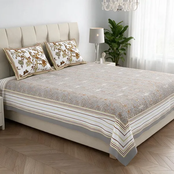 Grey_Floral_Print_King_Size_Bedsheet_Set