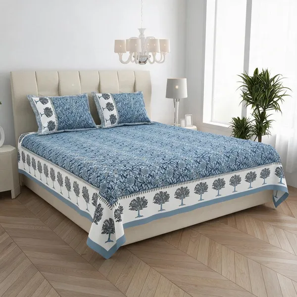 Blue_Botanical_Print_King_Size_Bedsheet