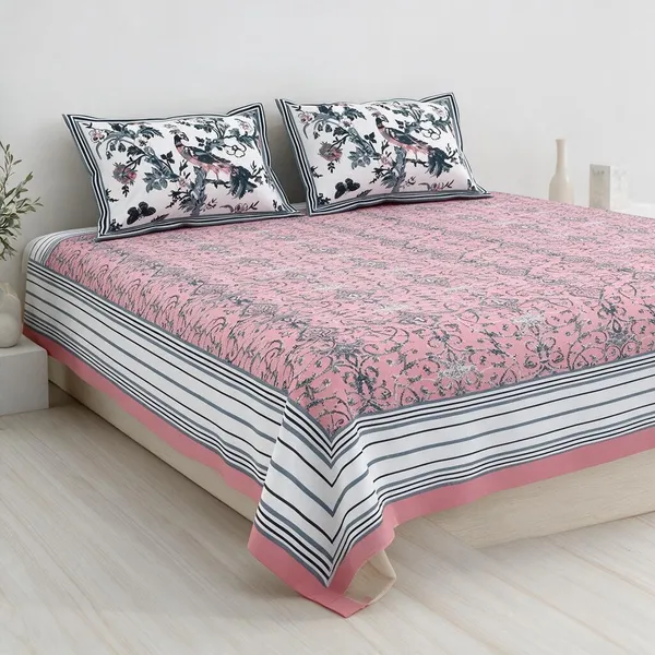 Pink_Floral_Print_King_Size_Bedsheet