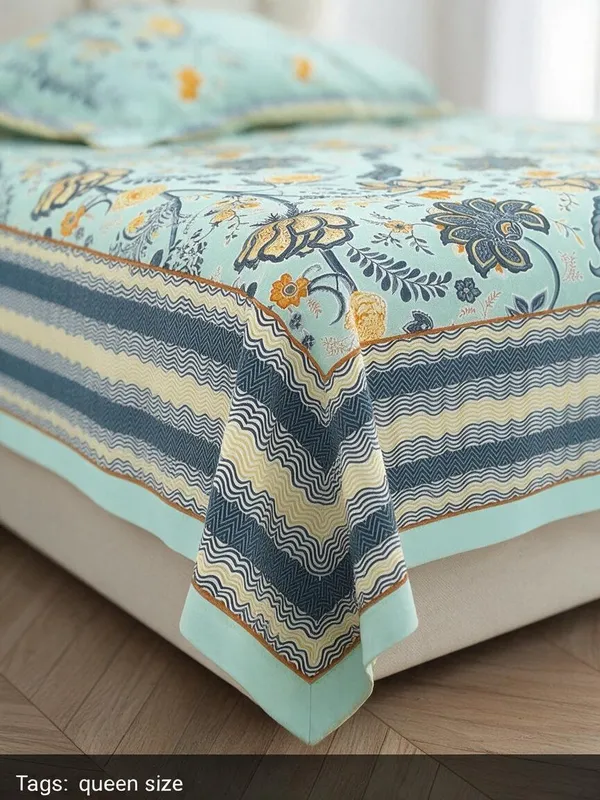 Sea_Green_Floral_Print_King_Size_Bedsheet