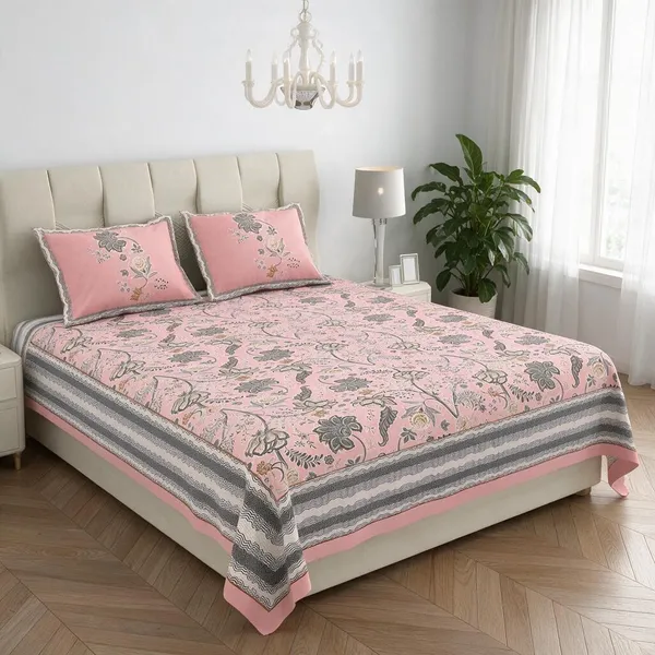 Pink_Floral_Print_King_Size_Bedsheet