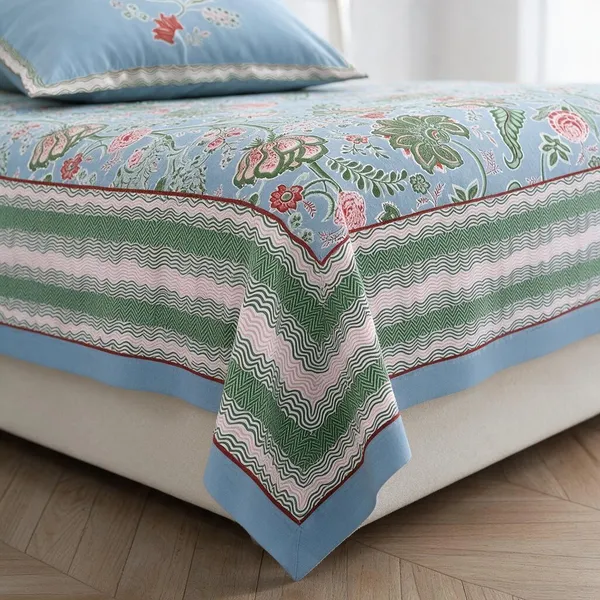 Blue_Floral_Print_King_Size_Bedsheet_Set
