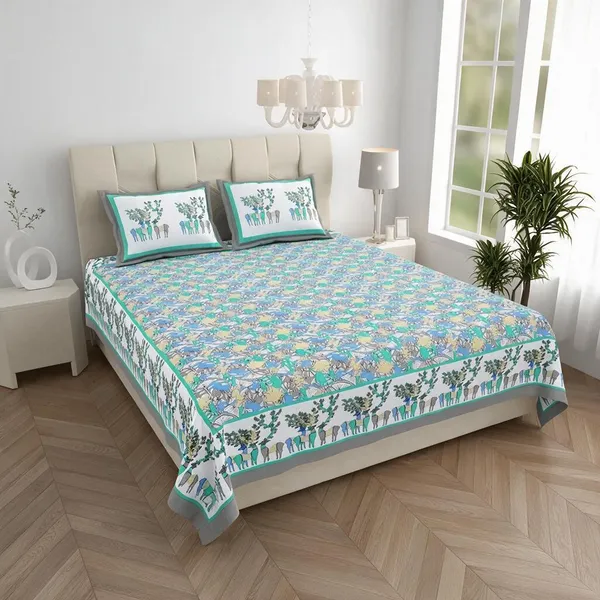 Blue_Floral_Printed_King_Size_Bedsheet