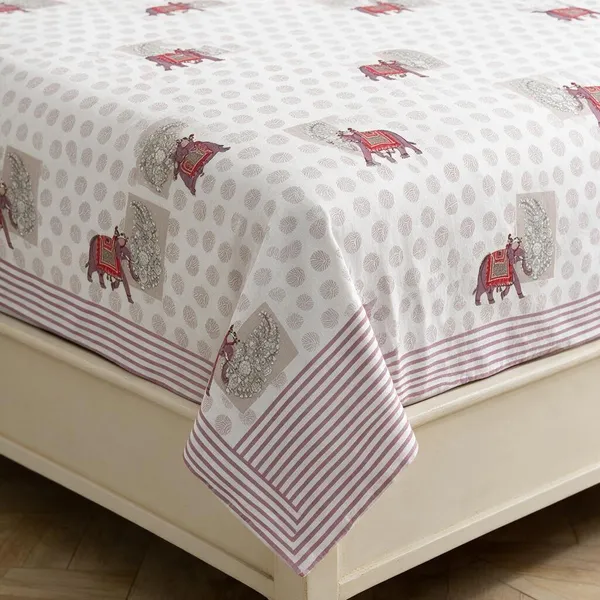 Mauve_Printed_Elephant_Pattern_King_Size_Bedsheet