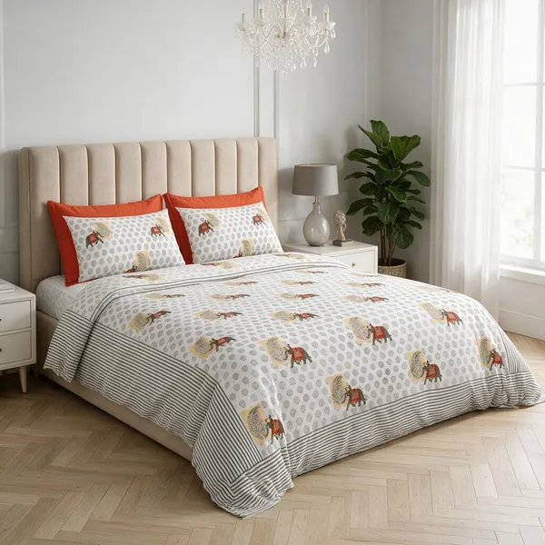 Rust_Orange_Printed_Elephant_King_Size_Bedsheet