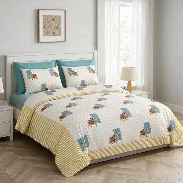Lagoon_Teal_Printed_Elephant_King_Size_Bedsheet