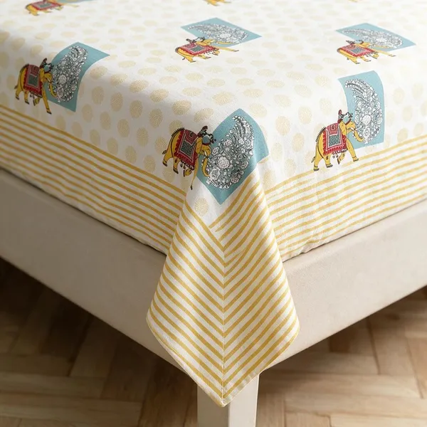 Lagoon_Teal_Printed_Elephant_King_Size_Bedsheet