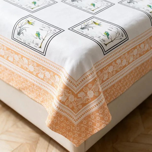 Orange_Botanical_Bird_Print_King_Size_Bedsheet_Set