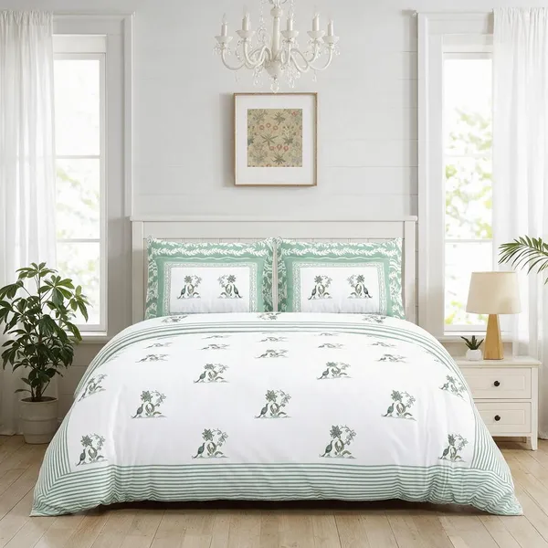 Sea_Green_And_White_Floral_Print_King_Size_Bedsheet